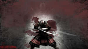 身穿黑色鎧甲的武士，以戲劇性的姿勢手持劍。 — 武士 壁紙