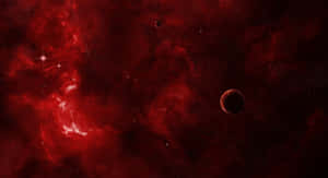 深空中的紅色星雲，帶有星星和行星 — Realme 壁紙