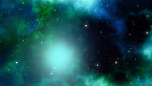 在深空中，充滿活力的青綠色和綠色星雲與散落的星星一起發光。 — 淺綠色美學動態圖 壁紙