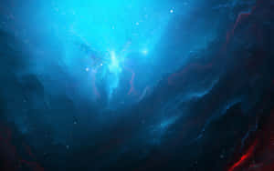 在深空中發光的鮮豔藍色和紅色宇宙星雲，帶有閃爍的恆星。 — 星雲 壁紙