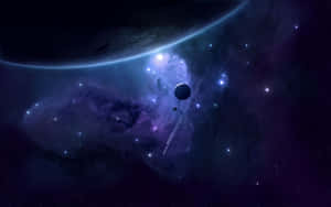 深空中的紫色星雲和行星，伴隨著閃爍的星星。 — 太空美學 GIF 壁紙