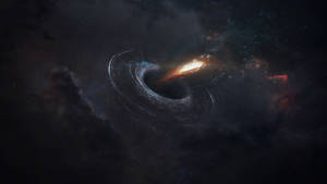 黑洞在深空中吞噬一個星系，帶有發光的吸積盤。 — 太空 壁紙