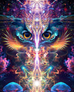 一隻神秘的貓，在繁星點點的星雲中擁有發光的眼睛和宇宙分形圖案。 — Apple Watch Ultra 壁紙