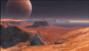 黃昏時分，破裂星球下的外星峽谷景觀 — 火星 GIF 壁紙