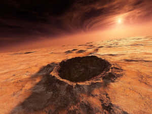 橙色日落天空下，帶有巨大隕石坑的外星行星表面 — 火星 GIF 壁紙