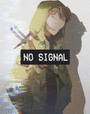帶有蝴蝶結的動漫角色在「NO SIGNAL」故障文字後面。 — 我的世界 壁紙