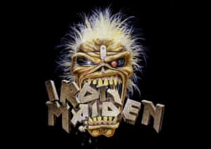 Iron Maiden吉祥物Eddie，尖牙和發光的眼睛，黑色背景。 — 金屬動態圖 壁紙