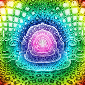 帶有重複眼睛圖案和彩虹色彩的鮮豔分形曼陀羅。 — 迷幻美學 壁紙