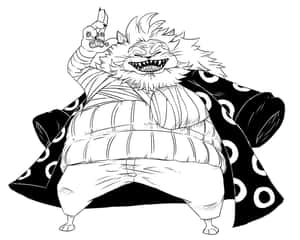 狂野頭髮和尖銳牙齒的兇猛動漫角色黑白線條藝術。 — 鬼滅之刃 火鬼 壁紙