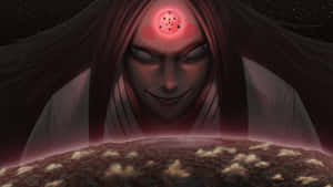 動漫反派，紅眼和發光額頭印記，在夜晚的裂開大地上若隱若現。 — 黑川伊佐那 壁紙