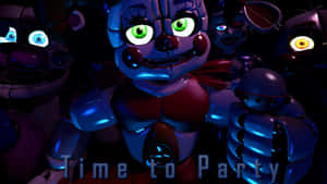 深藍色燈光下眼睛發光的電子動畫角色，帶有「Time to Party」文字。 — 可愛動漫頭像gif 壁紙