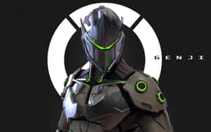 帶有綠色燈光和標有 genji 的白色標誌的未來風格裝甲角色。 — 源氏 GIF 壁紙