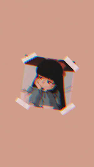 故障動漫女孩肖像，貼在桃色背景上，帶有色差效果。 — 傷心 壁紙