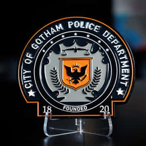 透明亞加力支架上的葛咸城警察局徽章，黑色、銀色和橙色設計。 — 夜景城市 壁紙