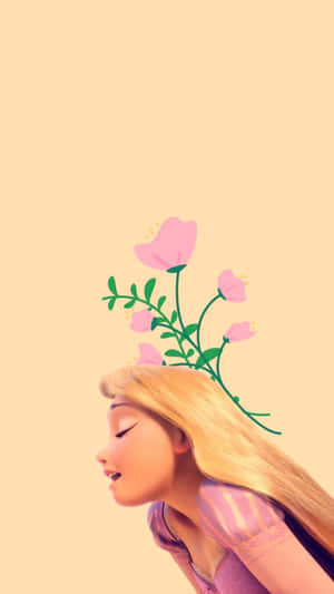 動畫女孩，頭上長出花朵，夢幻的粉彩風格。 — 幽靈公主 壁紙