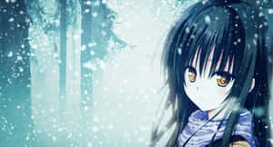 雪森林中雪花飄落的動漫女孩 — 可憐動漫 壁紙
