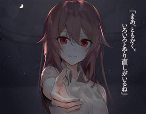 紅眼睛紫頭髮的動漫女孩在月光下指向觀眾。 — 可愛動漫女仔 壁紙
