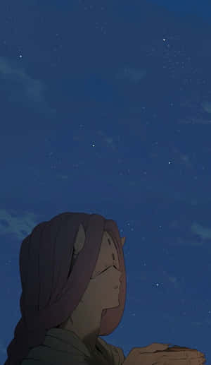 有角的動漫女孩仰望星空夜空。 — Galaxy Tab A 壁紙
