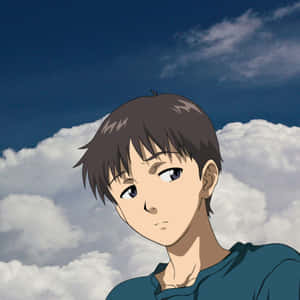 棕色頭髮和藍色眼睛的動漫男孩若有所思地看著雲 — 新世紀福音戰士 壁紙