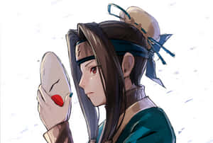 動漫角色在雪景中手持帶有紅點的面具 — Naruto and hinata GIF 壁紙
