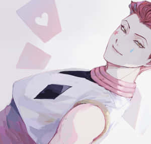 粉紅色頭髮的動漫角色，帶著眼淚和飄浮的心形微笑。 — Hisoka GIF 壁紙
