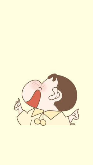 一個卡通男孩在黃色背景上舉起雙臂大笑。 — 黃色美學 壁紙
