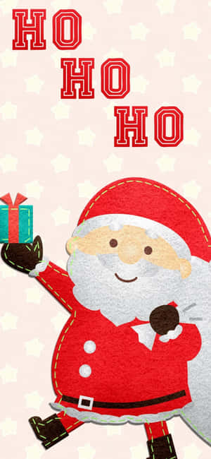 聖誕老人拿著禮物，在星形粉紅色背景上有 'ho ho ho' 文字。 — 聖誕節 iPhone 壁紙