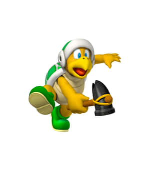 一個拿著錘子奔跑的綠色Koopa Troopa角色。 — Galaxy Z Fold 6 壁紙