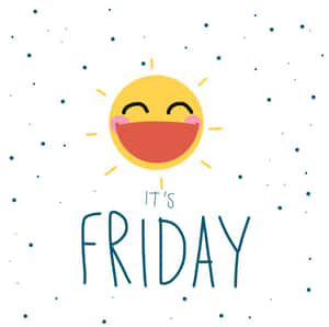 一個微笑的太陽，臉頰紅潤，在斑點背景上，位於「IT'S FRIDAY」字樣上方。 — 咖啡 壁紙