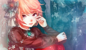 橙色頭髮的動漫女孩在飄落花瓣的雪藍色冬日場景中哭泣。 — 東京喰種角色 壁紙