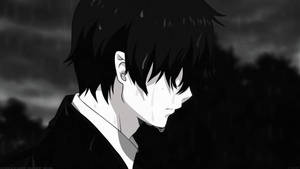 動漫男孩在雨中哭泣，背景是黑暗暴風雨。 — 可憐動漫 壁紙