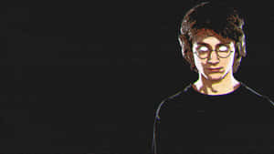 一個戴眼鏡、眼睛發光的年輕男子在黑暗插圖中。 — 美學哈利波特gif 壁紙