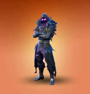 擁有發光眼睛和尖刺盔甲的遊戲角色站在橙色背景前 — Fortnite 造型 壁紙