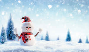 雪森林中的雪人，飄雪和常青樹。 — 雪人 壁紙
