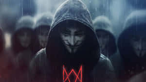 雨中匿名象徵與蒙面人物，數位藝術風格。 — 保羅·獲加 壁紙
