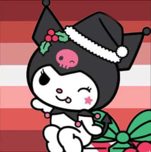 一個卡通角色戴著節日帽子，帽上有冬青，臉頰上有一顆星星。 — Kawaii 聖誕 GIF 壁紙