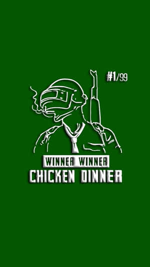 遊戲角色拿著步槍和領帶，以「Winner Winner Chicken Dinner」文字慶祝勝利。 — 淺綠色美學動態圖 壁紙