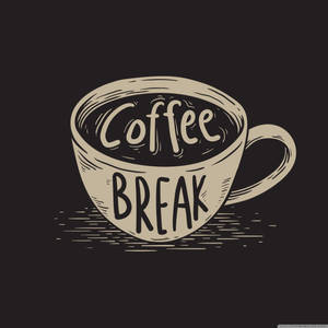 深色背景上帶有米色 'Coffee BREAK' 文字的咖啡杯插圖。 — 繪畫 壁紙