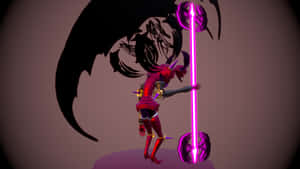擁有黑色翅膀的動漫惡魔女孩手持發光的紫色劍。 — 七大罪 壁紙