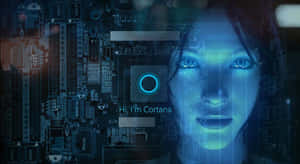Cortana AI 全息圖在電路板界面上發出藍光 — 海盜船 壁紙