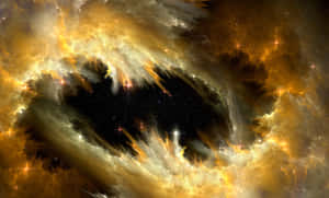 充滿活力的橙色和黑色宇宙星雲，帶有發光的星星。 — 黃色 壁紙