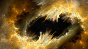 充滿活力的橙色和黃色星雲，帶有發光的星星和黑暗的宇宙虛空。 — 銀河 壁紙