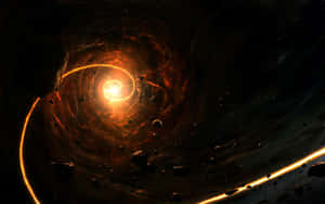 一個發光的宇宙漩渦，小行星圍繞著明亮的核心旋轉。 — 1920x1200 壁紙