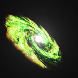 一個發光的綠色螺旋星系，在黑暗太空背景下帶有明亮核心。 — 深綠色 壁紙