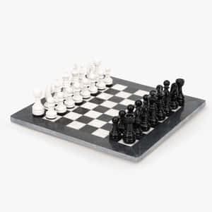 大理石國際象棋套裝，黑白棋子排列在棋盤上。 — 國際象棋 壁紙