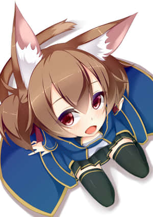 穿著藍色制服的狐狸耳朵動漫女孩驚訝地抬頭。 — 刀劍神域 GIF 壁紙