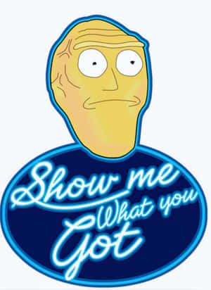 卡通薯仔配有一個藍色霓虹燈牌，上面寫著「Show me What you Got」。 — iPad 第9代 壁紙