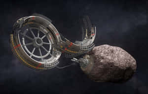 未來主義太空站繞著深空中的一顆大型小行星運行。 — 昏暗 壁紙