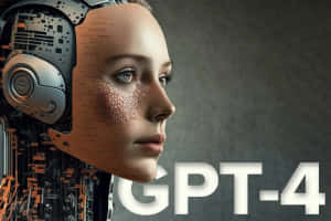 一個女人的臉半邊顯露為機械電路，帶有'GPT-4'文字。 — MacBook Pro 壁紙
