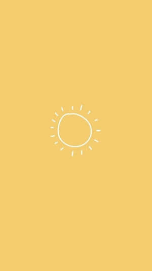 一個簡單的白色太陽塗鴉在黃色背景上。 — 低對比度 壁紙